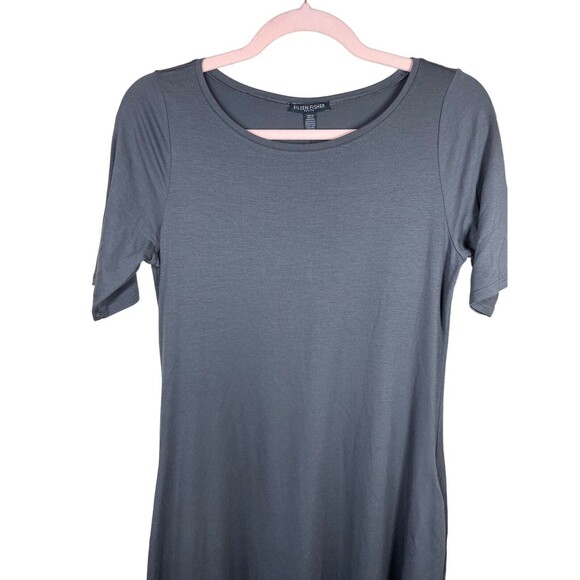 Eileen Fisher Gray Dress Womens PS. Stretch Viscose Jersey‎ V Neck - Picture 3 of 11